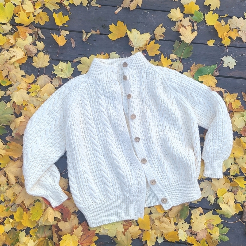 Hand Crafted White Cable Knit Cardigan